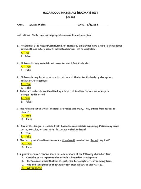 hazmat practice test printable